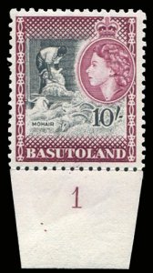 Basutoland #56 (SG 53) Cat£40, 1954 10sh QEII, bottom margin single, never h...