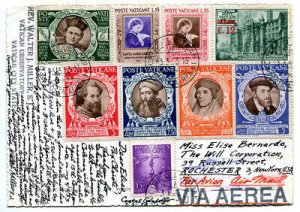 Postcard for the USA franked with 9 different values
