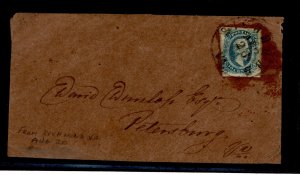 Confederate States 11 Die 7 Civil War cover Richmond to Petersburg, no letter