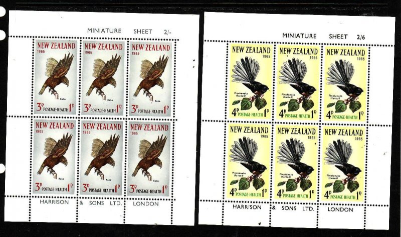 New Zealand-Sc#B69a-70a-two Unused NH sheets-Birds-1965-