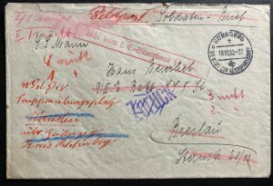 1939 Nürnberg Germany Feldpost Waffen SS  Stampless Cover To Breslau