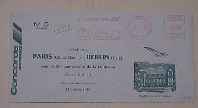 FRANCE CONCORDE FLIGHT TO BERLIN  1976 CACHET