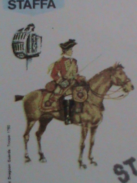 ​SCOTLAND-STAFFA STAMP-1974-MILITARY UNIFORMS SOLDIERS ON HORSE CTO-SHEET VF