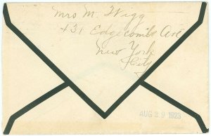 AUG 27, 1923 NYC Cds, BLACK MOURNING COVER to Marshall MI, Transcribed Letter!