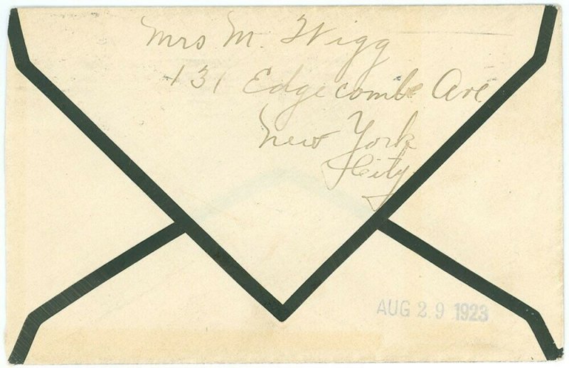 AUG 27, 1923 NYC Cds, BLACK MOURNING COVER to Marshall MI, Transcribed Letter!