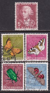Switzerland 1957 Sc B267-71 Magpie Moth Clouded Yellow Rose Chafer Red Stamp U