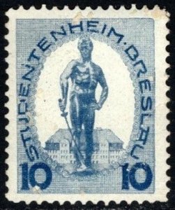 Vintage Germany Charity Poster Stamp 10 Pfennig Breslau Student House