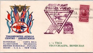 COSTA RICA 1943 POSTAL CACHET TACA FIRST FLIGHT AIRMAIL COVER ADDR HONDURAS CANC