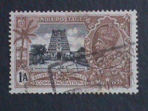 ​INDIA-1935-SC#144 -OVER 87 YEARS OLD- KING GEORGE V- RAMESWARAM TAMPLE-USED-VF