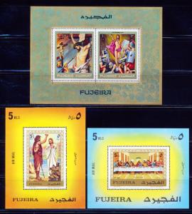 FUJEIRA ART JESUS SCENES FROM THE BIBLE 3 DIFFERENT SOUVENIR SHEETS