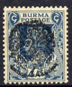 Burma 1942 KG6 4a greenish-blue with (forged) peacock opt...