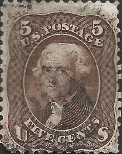 # 76 Brown Used FAULT Small Thin and Reperfed at Right Thomas Jefferson