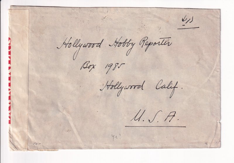 Tehran, Persia to Hollywood, Ca 1943 Censored (C4346)