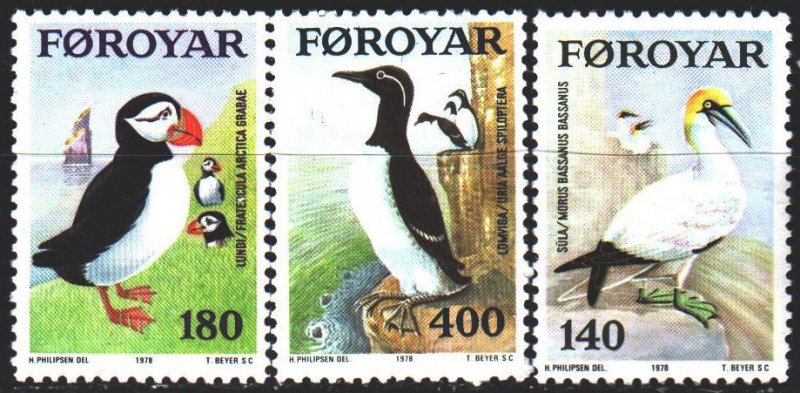 Faroe Islands. 1978. 36-38. Birds, fauna. MNH.