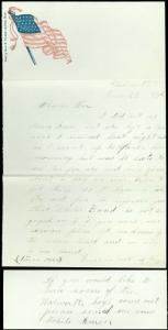 1862 CIVIL WAR PATRIOTIC, EAGLE FLAG SHIELD, NOT A STAR MUST FALL Slogan, LETTER