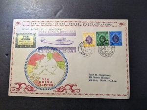 1937 Hong Kong Airmail First Flight Cover FFC to Wichita KS USA