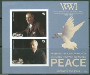 ST. KITTS WORLD WAR I  WOODROW WILSON IMPERFORATE SHEET OF TWO  MINT NH