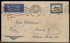 South Africa Greece 1935 Incoming Austria Rohrpost Pneumatic Cover 88939