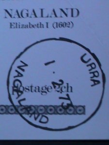 ​NAGALAND-1973- ELIBAZETH I- GOLD COIN-1602 CTO S/S VF-OG FANCY CANCEL