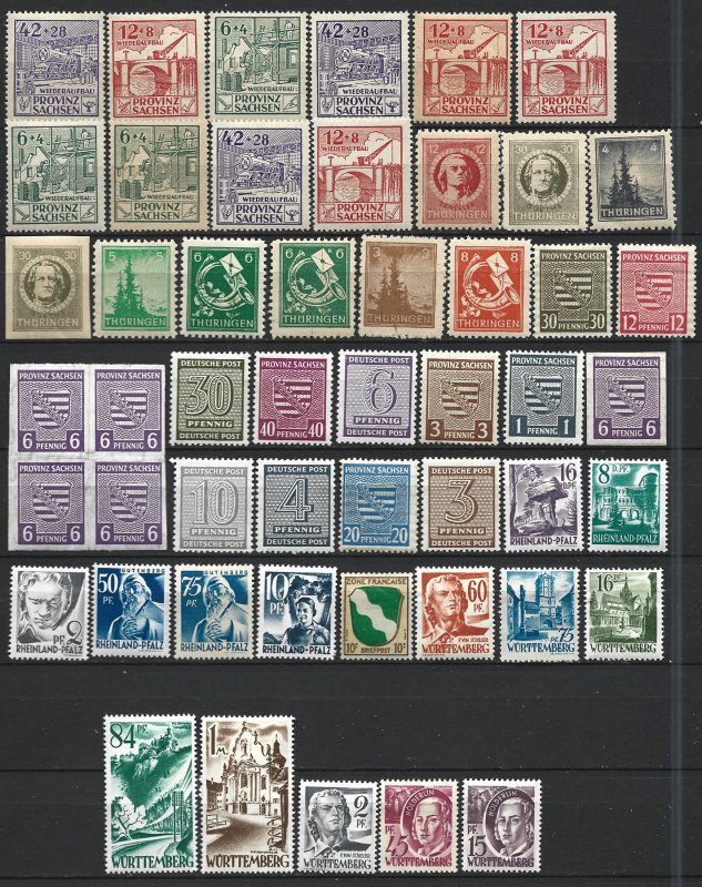 COLLECTION LOT 6341 GERMANY UNDER OCCUPATION 46 MNH/MH/UNG + 1 BLOCK OF 4 1945+