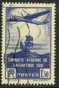 FRANCE 1936 1.50fr Airplane and Galleon AIRMAIL Sc C16 VFU