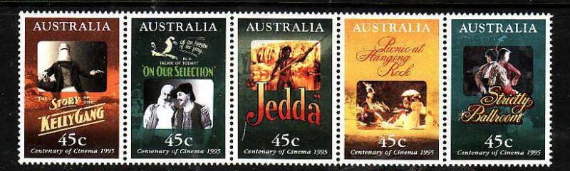 Australia-Sc#1445a- id5-unused NH strip-Movies-Posters-1995-