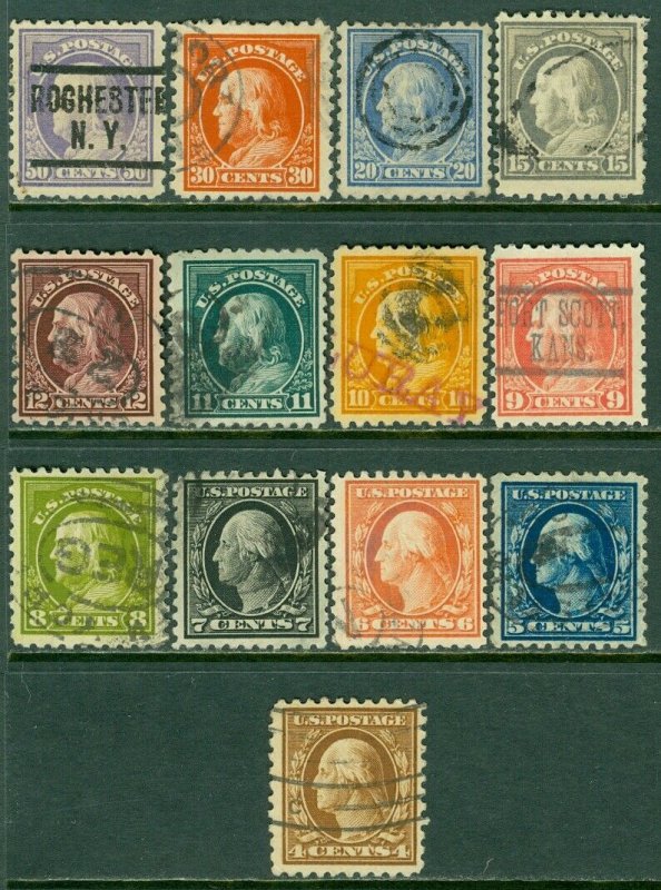 EDW1949SELL : USA 1913-15 Scott #427-40 Fine-Very Fine, Used. Clean. Catalog $89