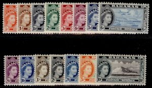 BAHAMAS QEII SG201-215, 1954-63 SHORT set, LH MINT. Cat £60.