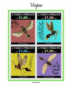 Sao Tome & Principe 2021 MNH Insects Stamps Wasps Wasp 4v M/S