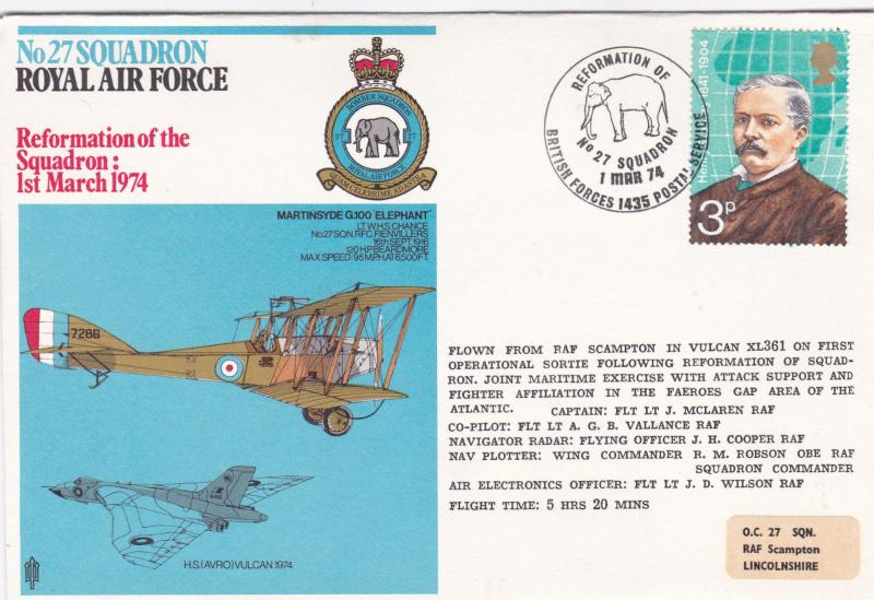 GB 1974 RAF Reformation of 27 Squadron Commemorative Cover 
