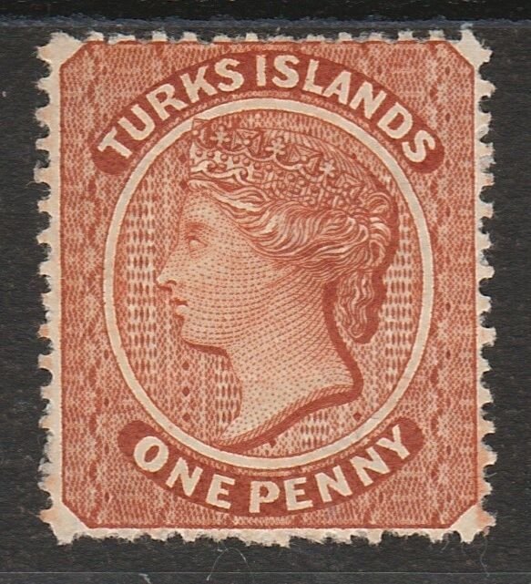 TURKS ISLANDS 1881 QV 1D WMK CROWN CC SIDEWAYS