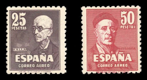 Spain #C123-124 Cat$200, 1948 25p and 50p, set of two, never hinged