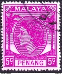 MALAYA PENANG 1954 5c Bright Purple SG31 Fine Used