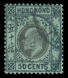 Hong Kong 1911 KEVII 50c black/green very fine used. SG 98. Sc 102.