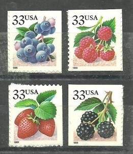 U.S.#3294-3297 Berries 33c 1999 Set of 4 Booklet singles, MNH.  See description