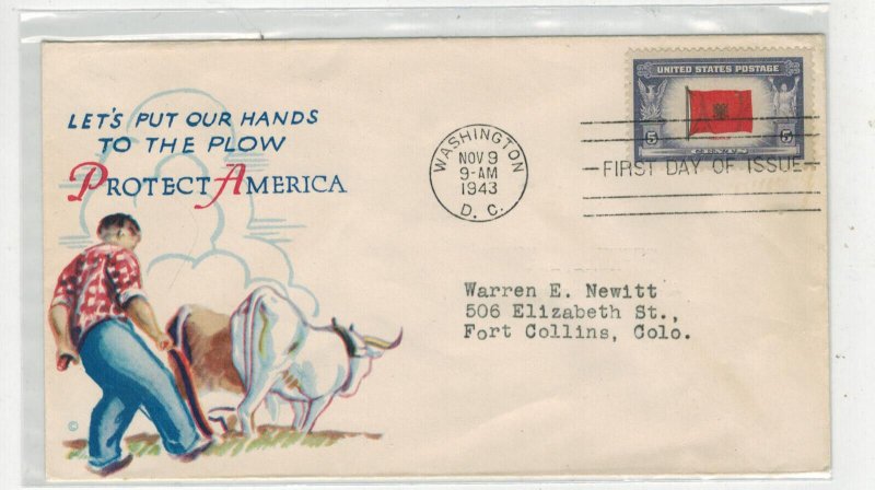 WW2 1943 Patriotic FDC OVERRUN COUNTRIES 918 ALBANIA LET's PROTECT AMERICA