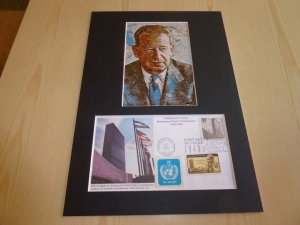 Dag Hammarskjold UN Art Postcard and USA FDC mount matte size A4