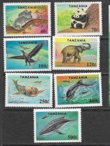 Tanzania 1287-93 MNH Animals set cpl.  X 8,  no S/s vf. 2022 CV $62.00