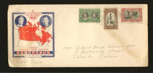 Canada SC#246-248 on PM 1939 Royal Visit Train Cachet First Day Cover Used