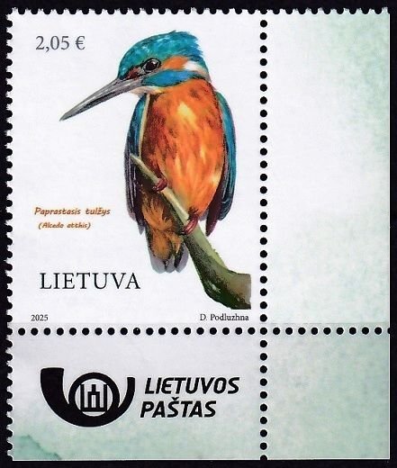 LITHUANIA 2025-10 FAUNA Animals: Bird Kingfisher. Post Logo CORNER, MNH