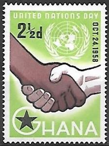 1958 United Nations, 2-1/2d, mint hinged, Scott #36