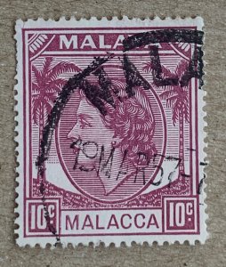 Malacca 1954 10c QEII used. Scott 35, CV $0.25