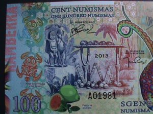 ​AFRICA- 2013-BANK OF KAMBERRA POLYMER-$100 NOTE-UNC- WITH HOLOGRAM FISH-VF