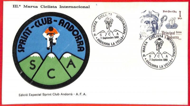 aa0388 - ANDORRA - POSTAL HISTORY - Special Event Cover: CYCLING Bicycles 1980