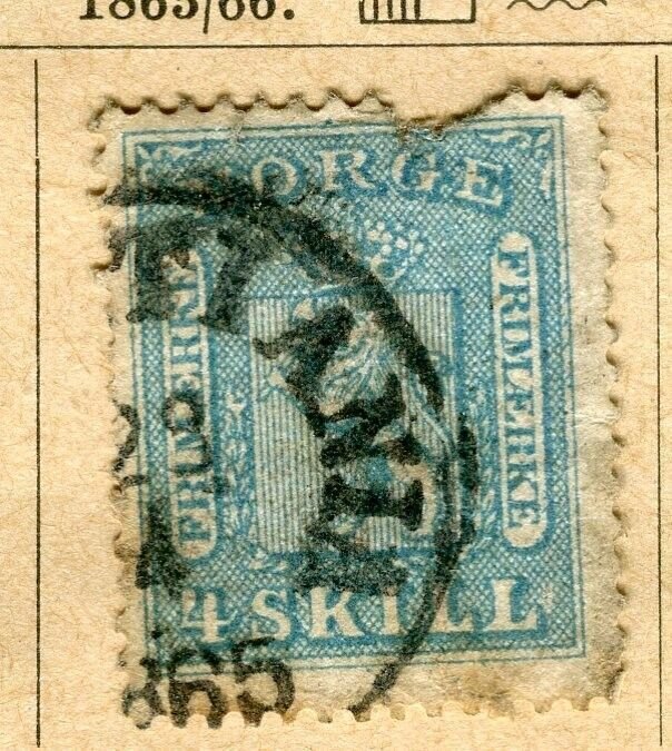 NORWAY; 1863 early classic Skilling issue used 4sk. fair Postmark (flaws)