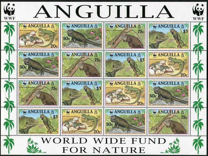 Anguilla 968a-968d sheet, MNH. Michel 988-991. WWF-1997. Iguana.