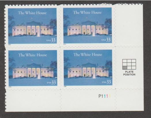 U.S. Scott #3445 White House Stamps - Mint NH Plate Block - LL Plate