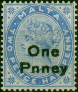 Malta 1902 1d on 2 1/2d Dull Blue SG36b 'PNNEY' Fine MNH