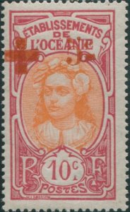 French Oceania 1913 SG40 10c+5c (top) orange and red Tahitian Woman MH