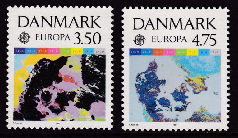 Denmark 1991 Satellite Photographs  Temperatures of Danish water & land  VF/NH